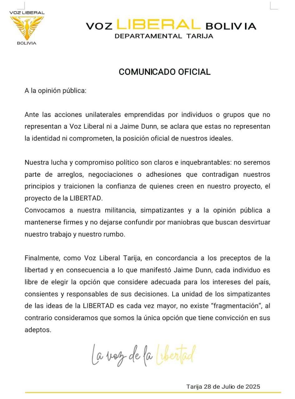 Comunicado 1 - Voz Liberal Tarija